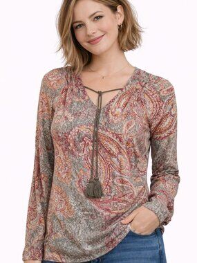 NWT - Small paisley top. Boho long sleeve shirt, Casual Lightweight Summer top